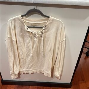 Madewell Cream Lace-Up Sweatshirt